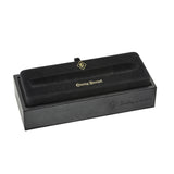 Conway Stewart pen presentation box, black case with gold branding, shown closed